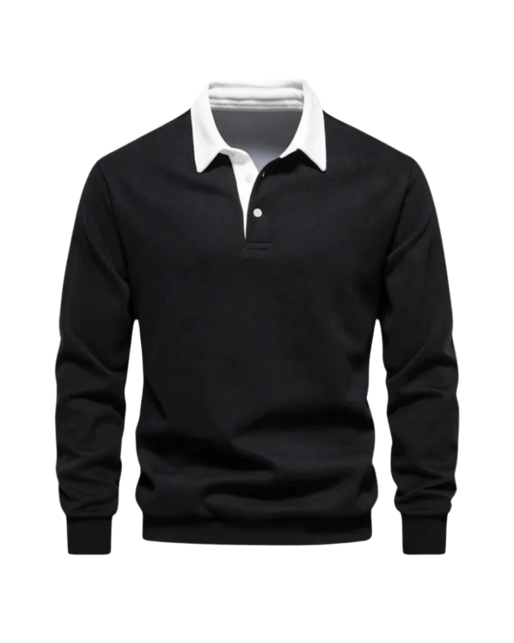 Men's polo sweater with contrast collar and long sleeves