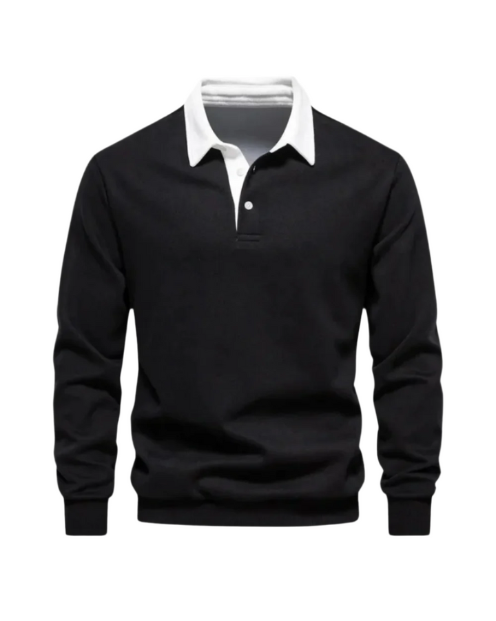 Men's polo sweater with contrast collar and long sleeves
