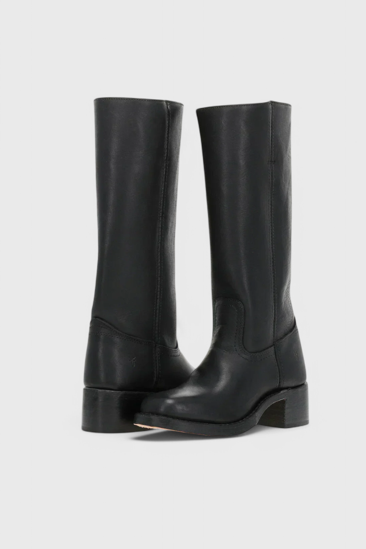 Women's tall classic boots with almond toes and low block heels