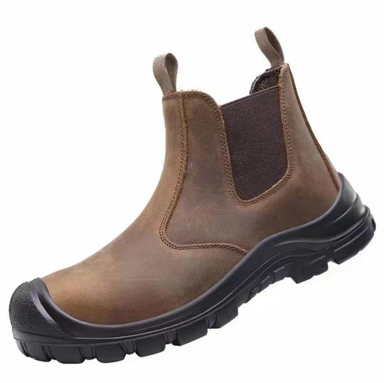 Women's Chelsea work boots with elastic panels and chunky lug soles
