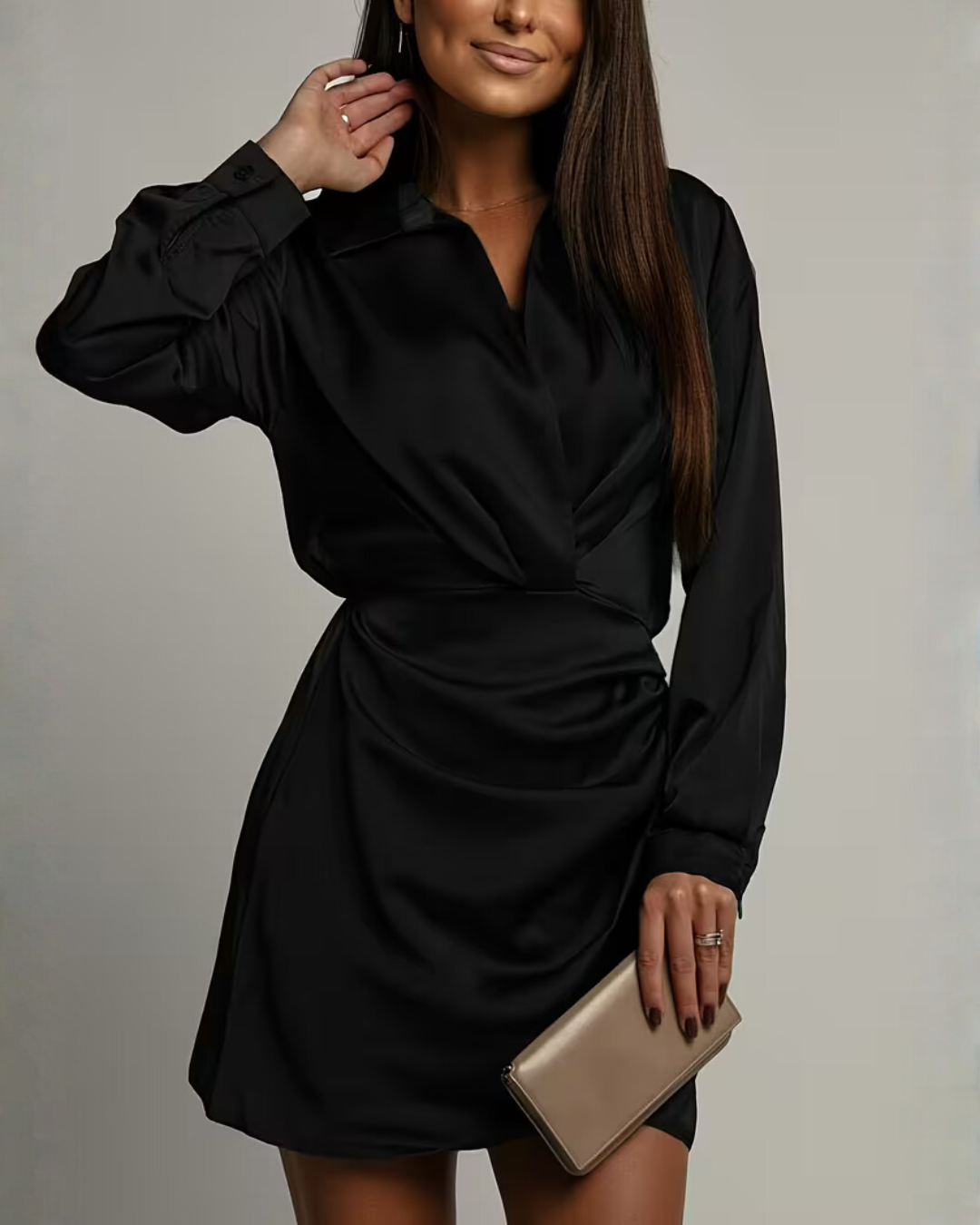 Women's Long Sleeve Satin Wrap Mini Dress