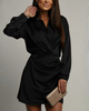 Women's Long Sleeve Satin Wrap Mini Dress