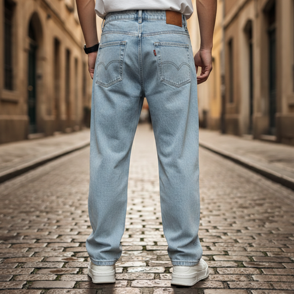 Men's regular-fit straight leg jeans with five-pocket design