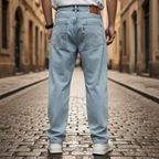 Men's regular-fit straight leg jeans with five-pocket design