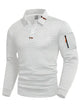 Men's long-sleeve textured quilted polo sweater with button placket and sleeve zip pocket