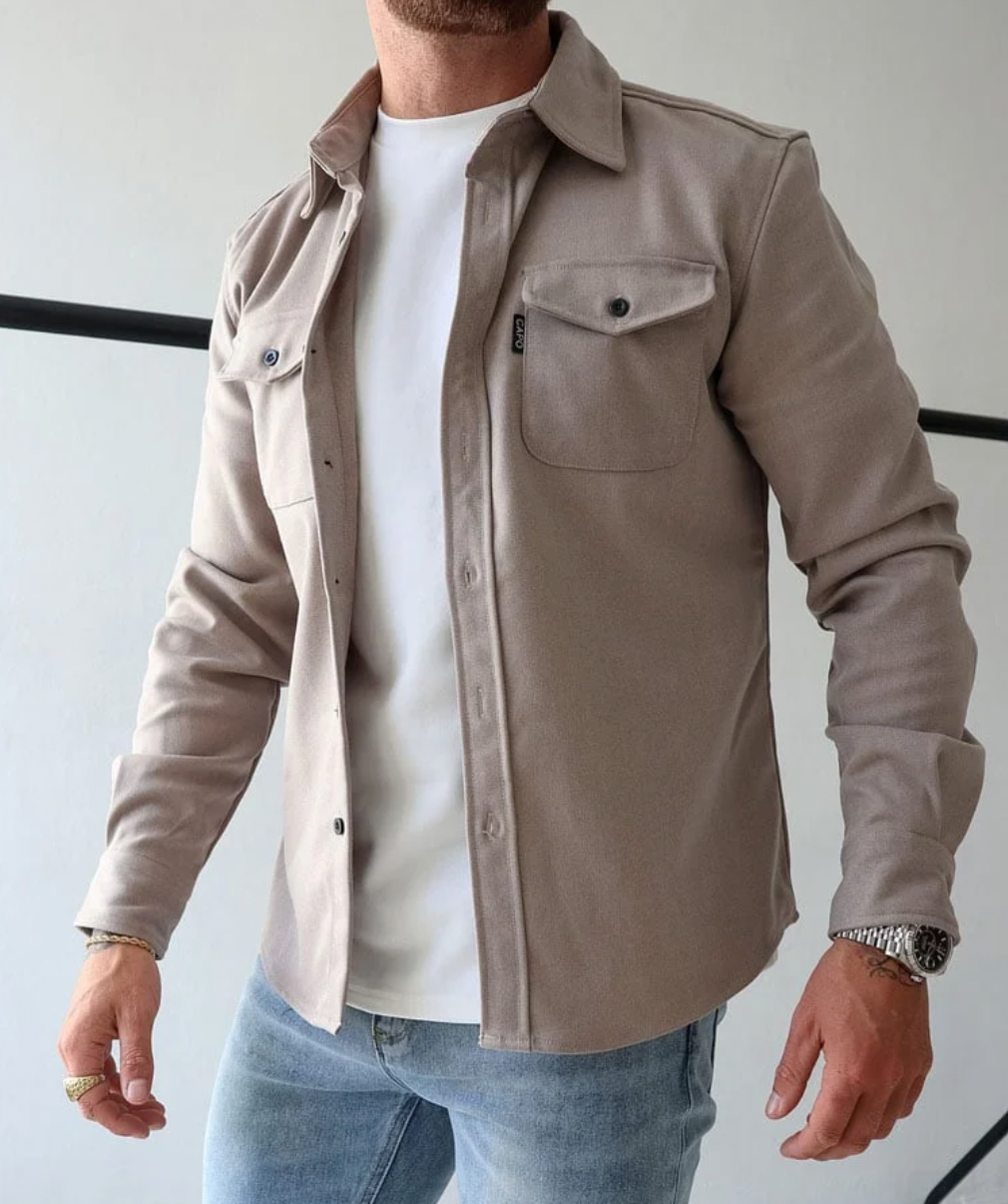 Men's long sleeve shirt jacket with chest pockets