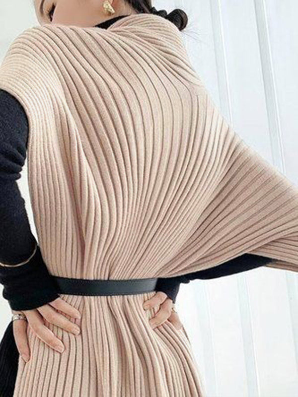 Women's ribbed high neck sweater with an asymmetric split front
