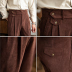 Men's pleated corduroy trousers in coffee and blue