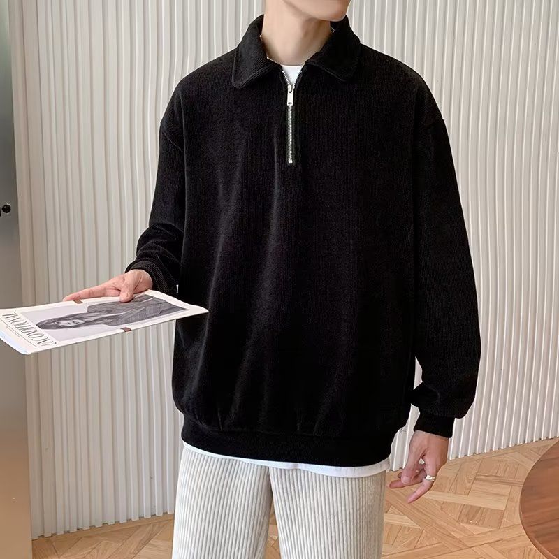 Men's ribbed quarter-zip jumper with collared neckline and long sleeves