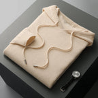 Men's plain hooded sweater with drawstrings and ribbed trims