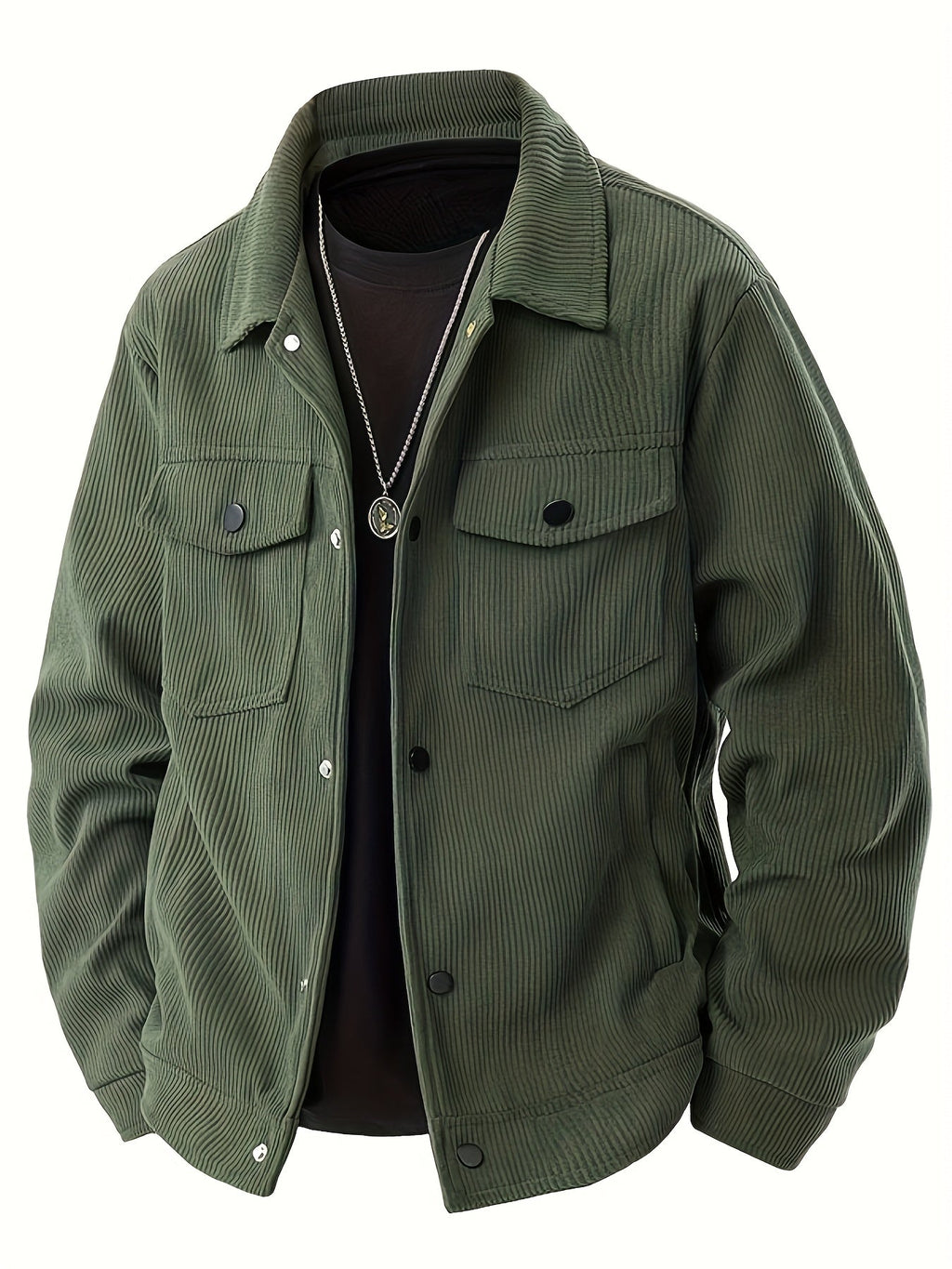 Men's ribbed corduroy jacket with collar, button front and four pockets
