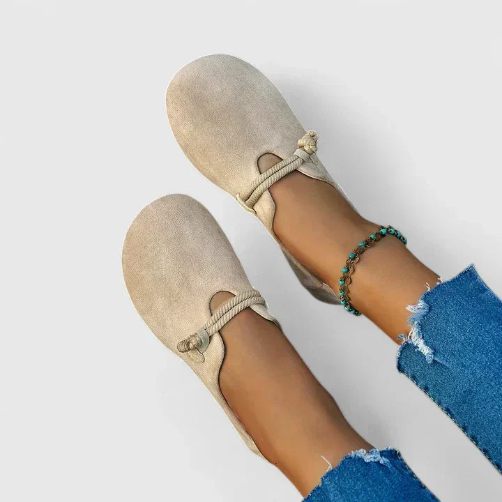Women's round-toe Mary Jane flats with tied strap detail
