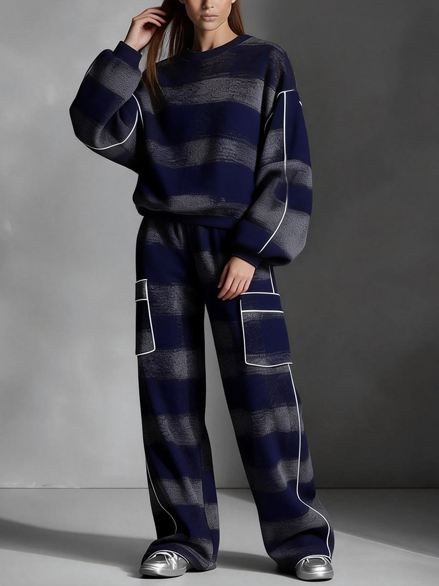Women's loose striped contrast sweatshirt
