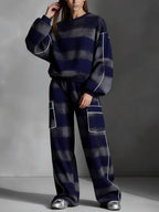 Women's loose striped contrast sweatshirt