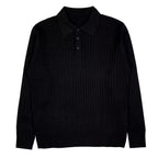 Men's long-sleeve ribbed polo sweater with lapel collar
