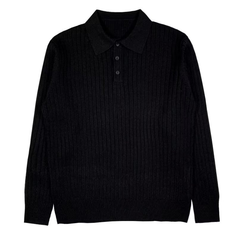 Men's long-sleeve ribbed polo sweater with lapel collar
