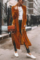 Women's longline velvet kimono coat with open front and gathered sleeves