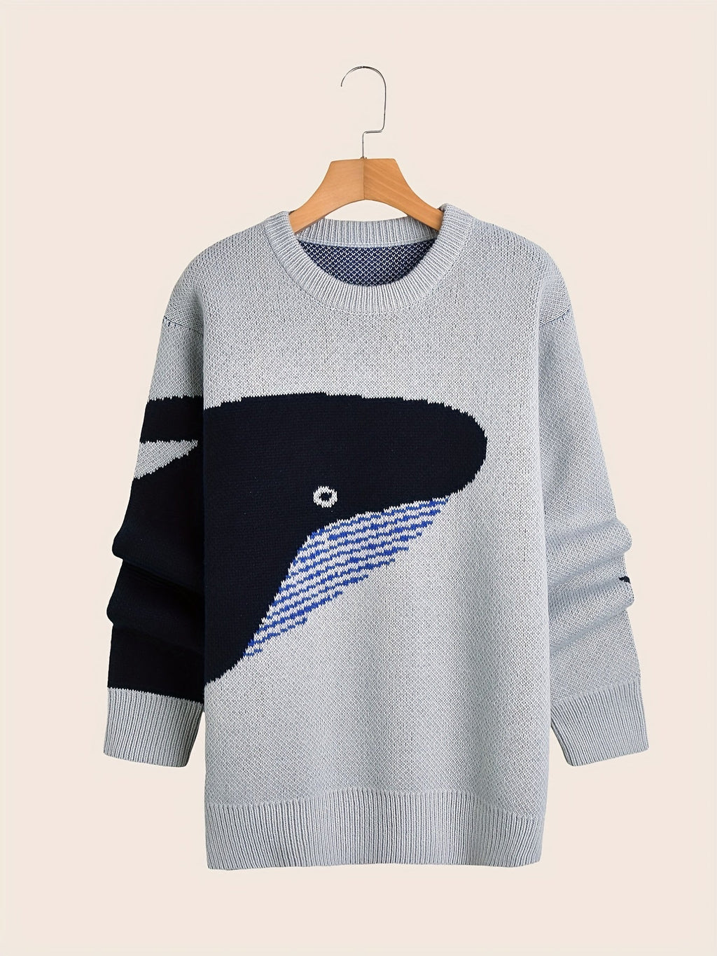 Men's crew-neck jumper with a large whale graphic and long sleeves