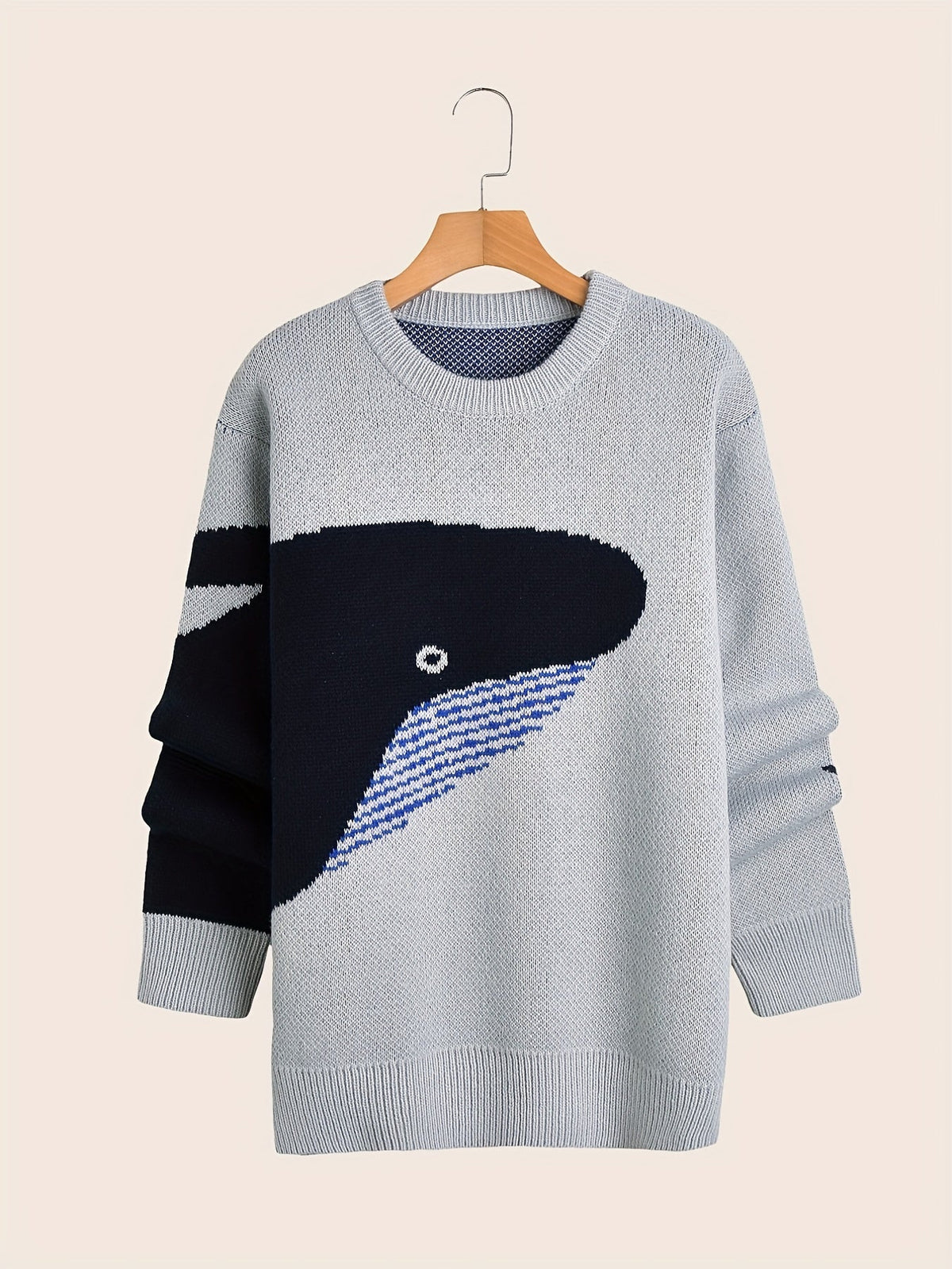 Men's crew-neck jumper with a large whale graphic and long sleeves