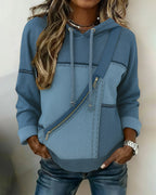 Women's colour-block hoodie with drawstring hood and zip pocket