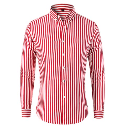Men's vertical striped shirt with button front and rolled sleeves
