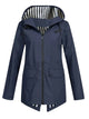 Women's hooded rain jacket with striped lining and flap pockets
