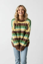 Women's relaxed striped crew neck jumper with long sleeves and ribbed trims