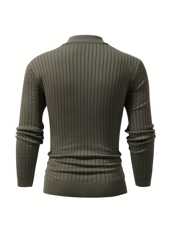 Men's Ribbed Open-Collar Polo Jumper