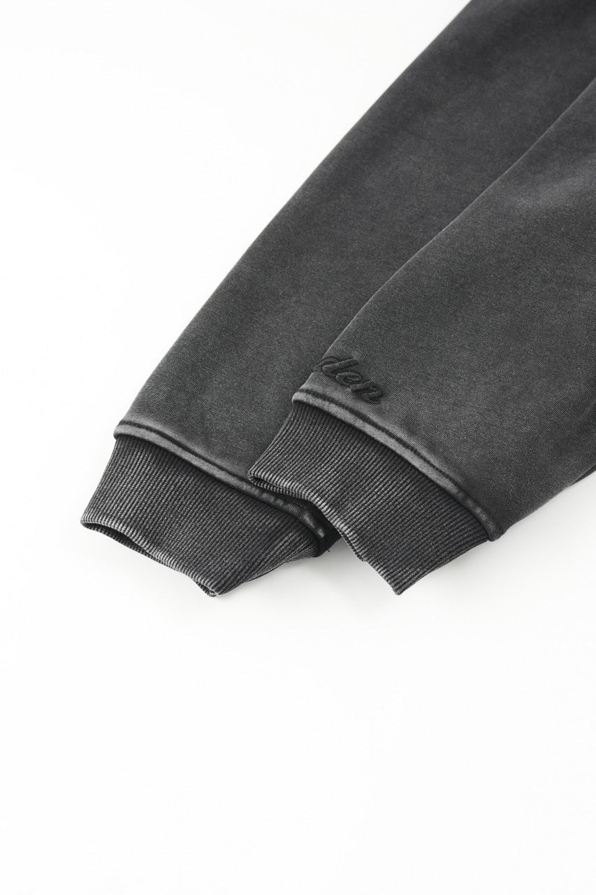 Men's black zip-up hoodie jacket with front pockets and vintage finish