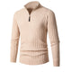 Men's ribbed quarter-zip sweater with stand collar and long sleeves