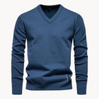 Men's long-sleeve V-neck sweater with ribbed trims