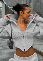 Women's cropped zip hoodie with hood and shaped seams