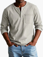 Men's long sleeve Henley shirt with chest pocket
