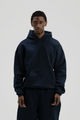 Dark navy men's core hoodie with hood and long sleeves