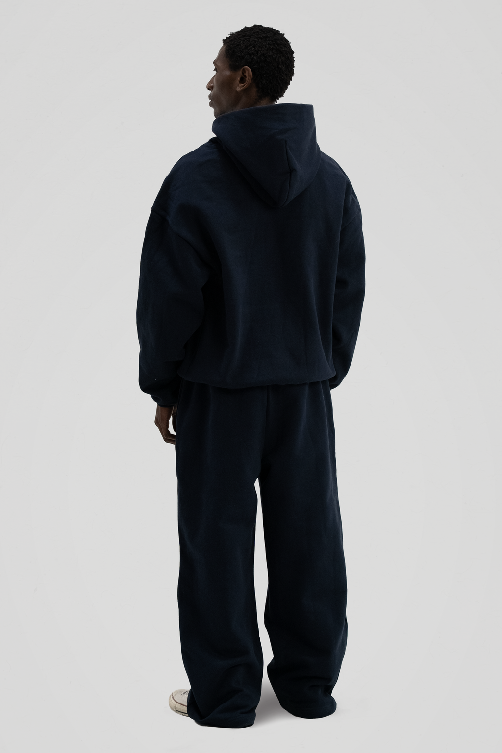 Dark navy men's core hoodie with hood and long sleeves