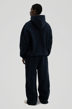 Dark navy men's core hoodie with hood and long sleeves