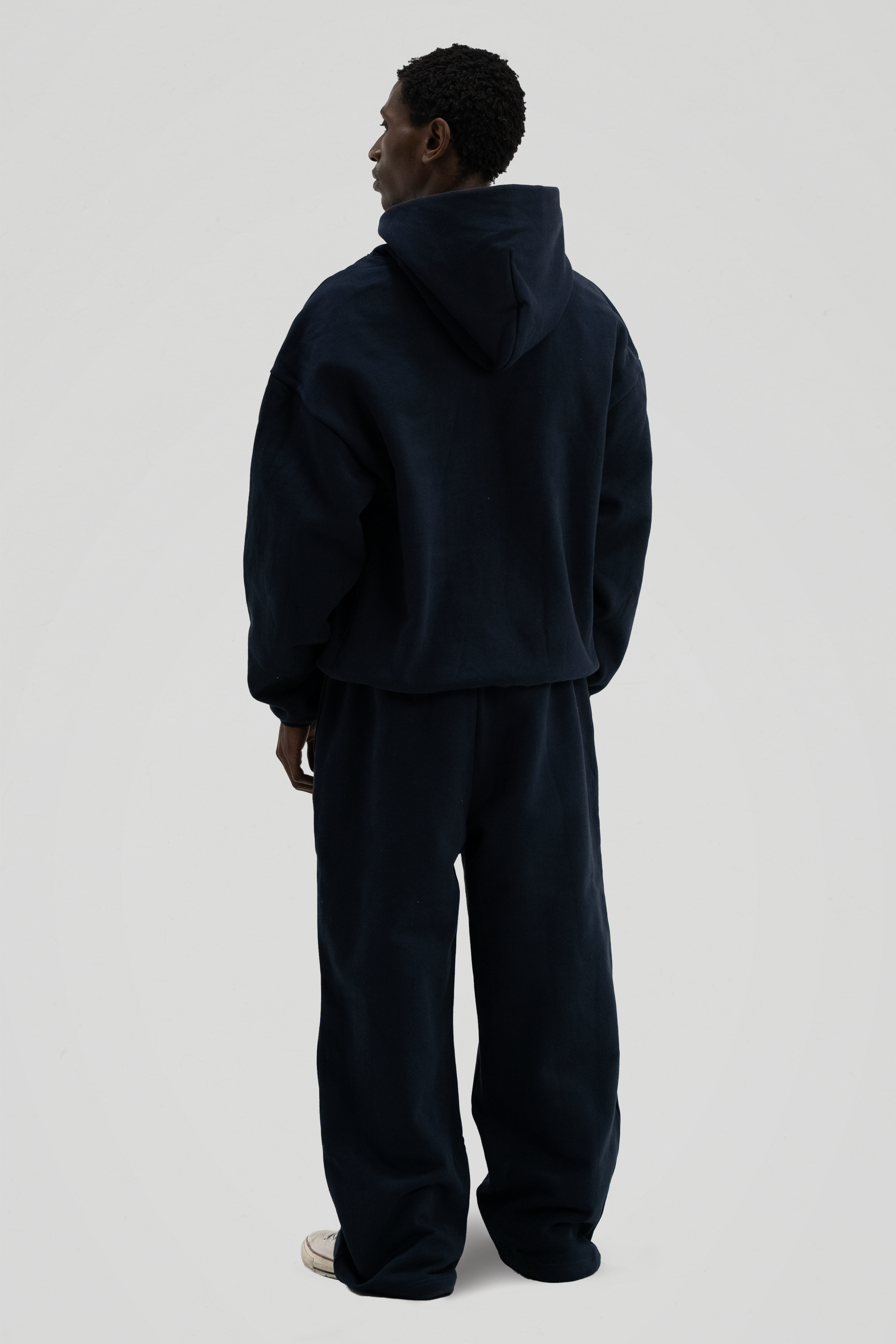 Dark navy men's core hoodie with hood and long sleeves