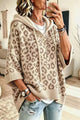 Women's leopard print hooded sweater with three-quarter sleeves