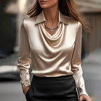 Women's cropped cowl neck blouse with pointed collar