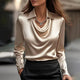 Women's cropped cowl neck blouse with pointed collar