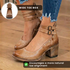 Women's ankle strap shoes with double buckles and a high block heel