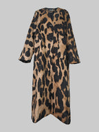 Women's brown leopard longline coat with buttons and patch pockets