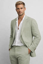 Men's tailored two-piece suit with structured blazer and matching trousers