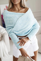 Women's off-shoulder knit poncho sweater with long sleeves