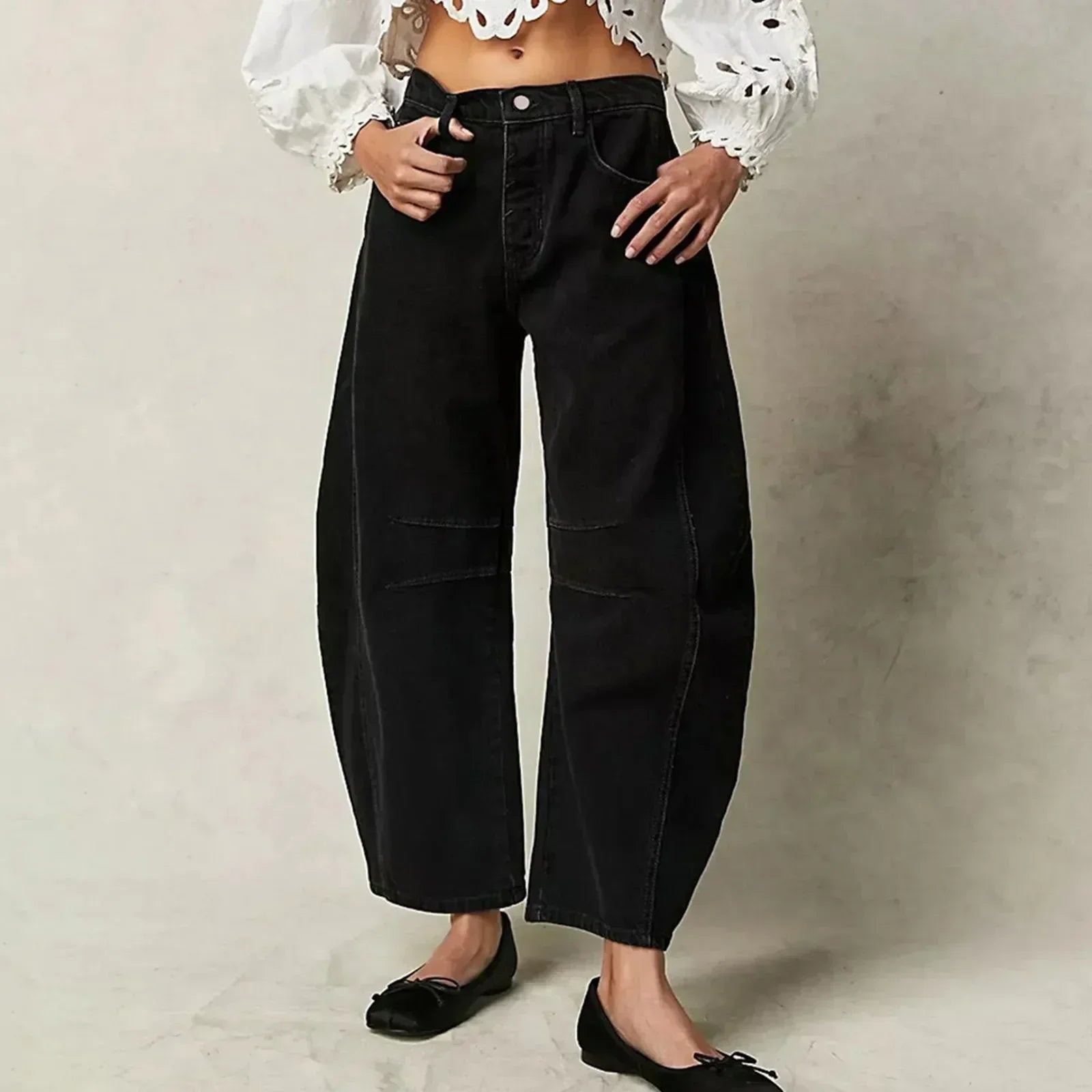 Women's high-waist cropped wide-leg trousers with front pockets