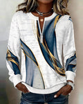 Women's abstract zip-up sweatshirt with ribbed trims and long sleeves