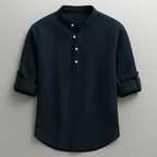 Men's textured Henley shirt with mandarin collar and button placket