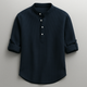 Men's textured Henley shirt with mandarin collar and button placket