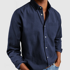 Men's long-sleeve button-up shirt with point collar and chest pocket