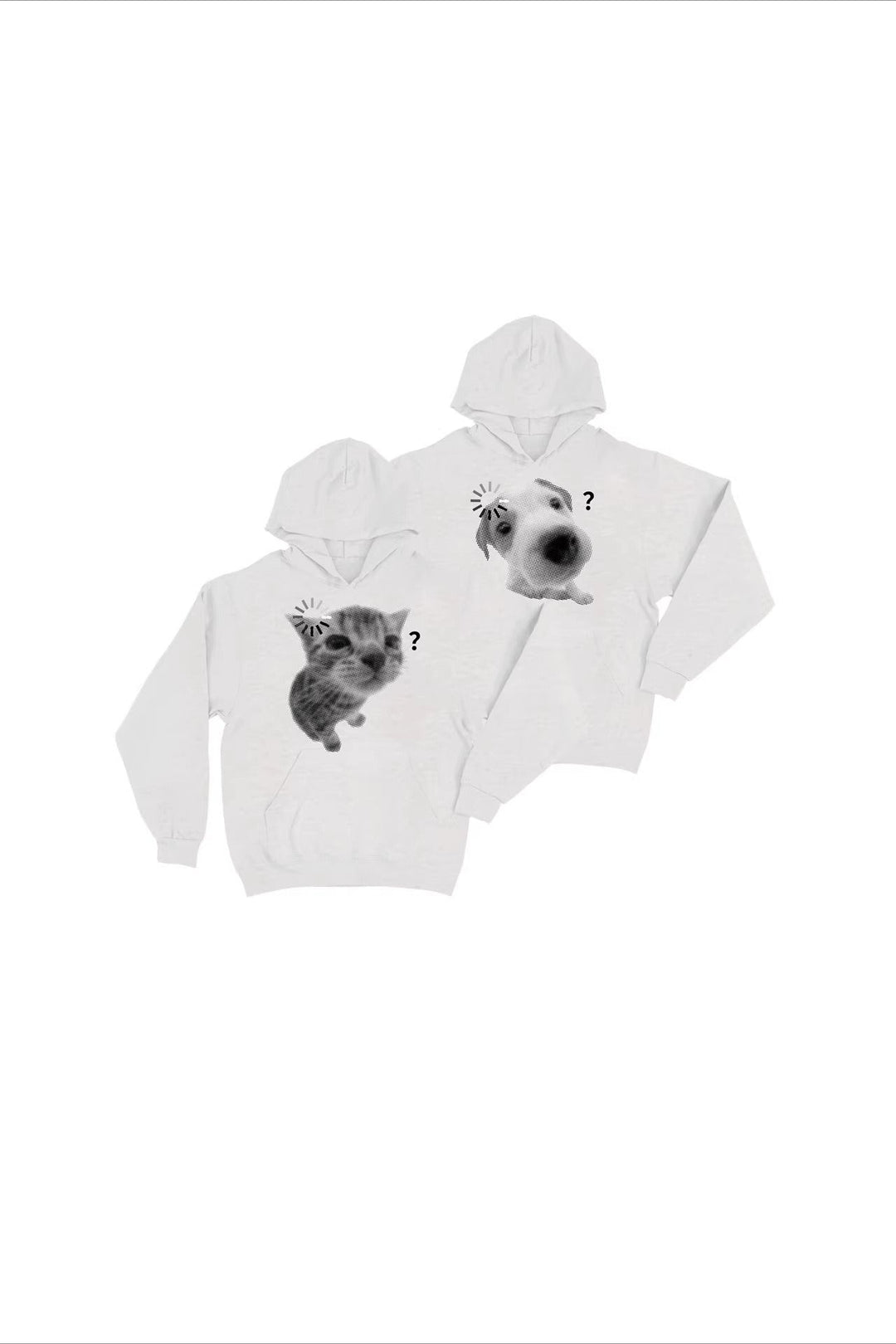 Unisex white hoodie with cat or dog graphic print